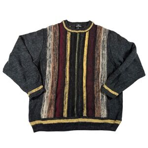 Vintage Striped Coogi Style Wool Blend Crewneck Sweater Grunge Indie Grandpa M